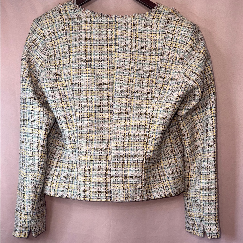 Tweed Blazer Jacket Gold Button Textured Structured Spring Chic - Picture 8 of 9